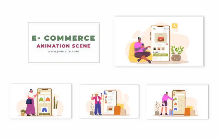 Creative Online Shopping Concept Flat Character Design Animation Scene